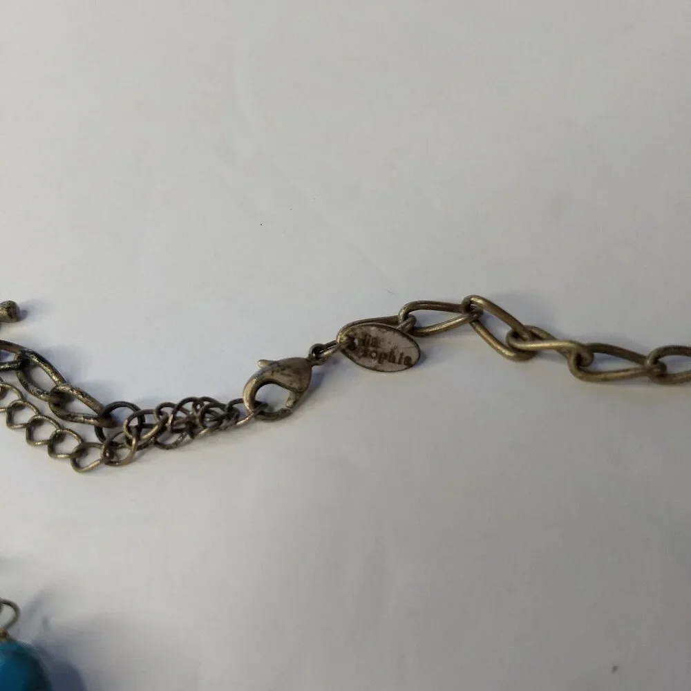 Lia Sophia Blue Faceted Pendant Necklace Silver Tone Mustard Stones Links Y2K